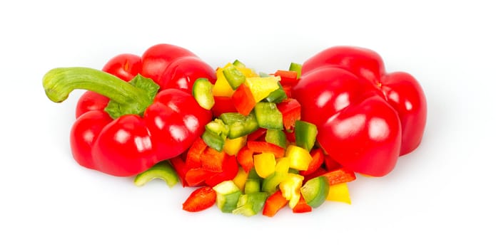 Slices of pepper on a white background