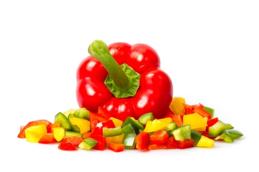 Slices of pepper on a white background