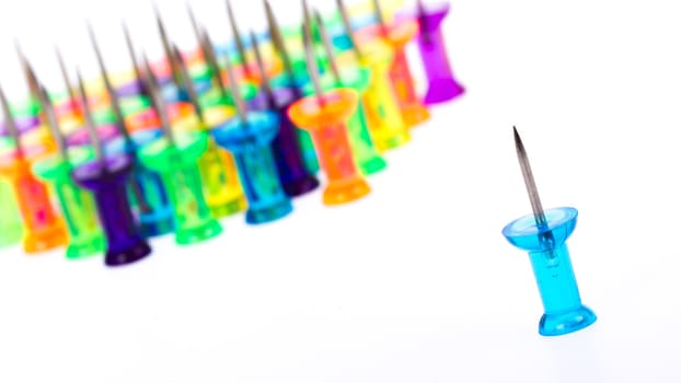 Set of colorful push pins isolated on a white background