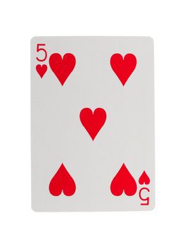 Old playing card (five) isolated on a white background