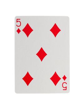 Old playing card (five) isolated on a white background