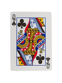Old playing card (queen) isolated on a white background