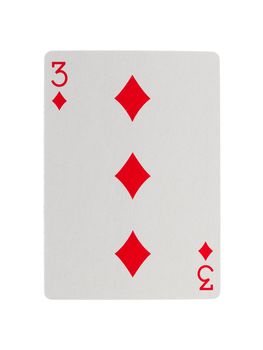 Old playing card (three) isolated on a white background