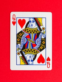 Playing card (queen) isolated on a red background