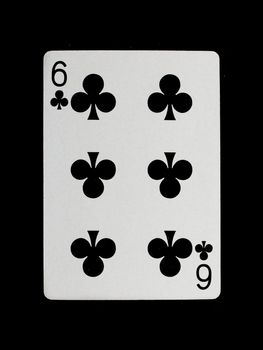 Playing card (six) isolated on a black background