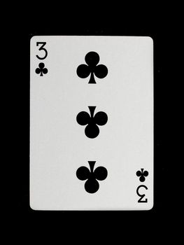 Playing card (three) isolated on a black background