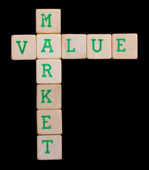 Letters on wooden blocks (value, market)