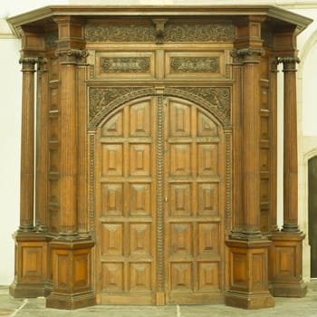 A large old wooden door