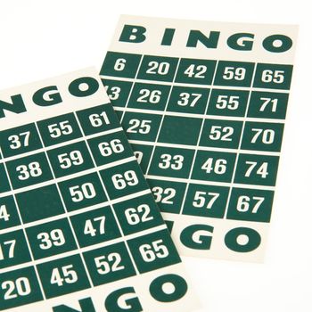 Green bingo cards isolated on a white background