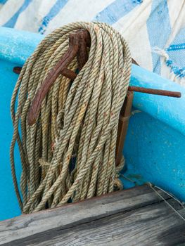 Old rusty anchor on a fishingboat in Vietnam