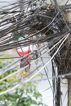 A tangle of cables and wires in Saigon, Vietnam