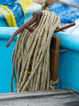 Old rusty anchor on a fishingboat in Vietnam