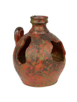 Old red vase from clay, the handwork, isolated on a white background