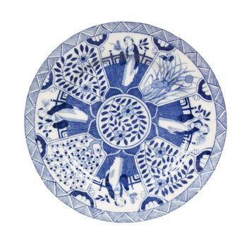 Antique Dutch plate in Delfts blue, Holland, isolated on white