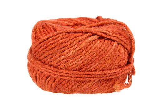 Red knitting yarn isolated on a white background