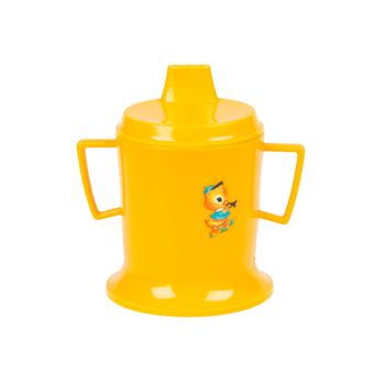 Yellow children's mug on a white background