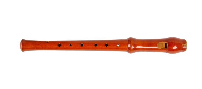 Wooden recorder (block flute) isolated on white background