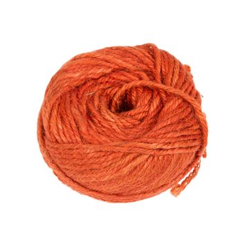 Red knitting yarn isolated on a white background