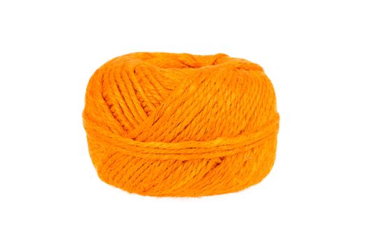 Orange knitting yarn isolated on a white background