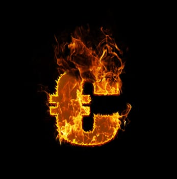 Fire euro sign on a black background, eurocrisis