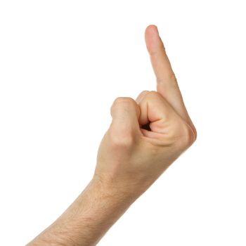Man showing his middle finger, gesture of flipped-off
