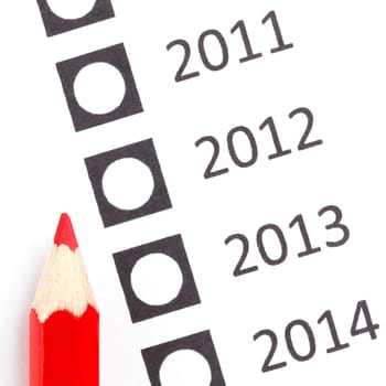 Red pencil choosing a date (year, vote)