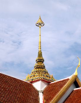 Tiered on temple roof with blue sky background