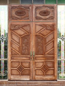 ancient wooden door and texture in temple
