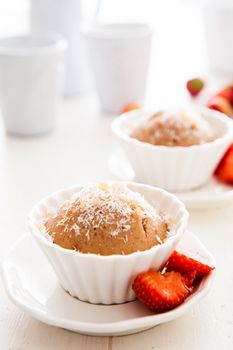 Small steamed ricecakes made in a little white bowls