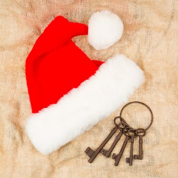 Santa's old rusty keys isolated on canvas