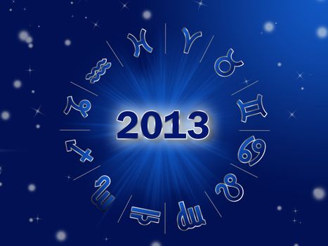 Zodiac signs 2013 on the blue background