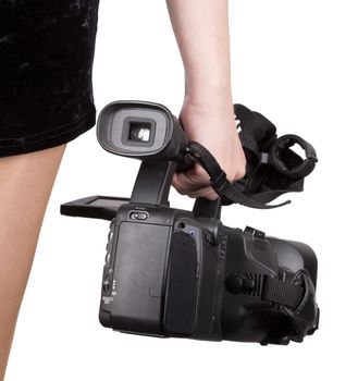 woman holding professional HD video camera