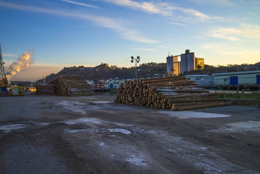 on the pier in the port of Halden, is it saved lots of timber that will be shipped out later, the picture is shot in december 2012