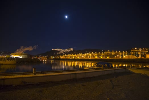 picture is shot in december 2012 by Tista river in Halden city and shows the lights on the railway station with fredriksten fortress in the background