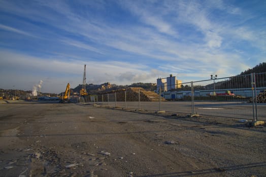 on the pier in the port of Halden, is it saved lots of timber that will be shipped out later, the picture is shot in december 2012