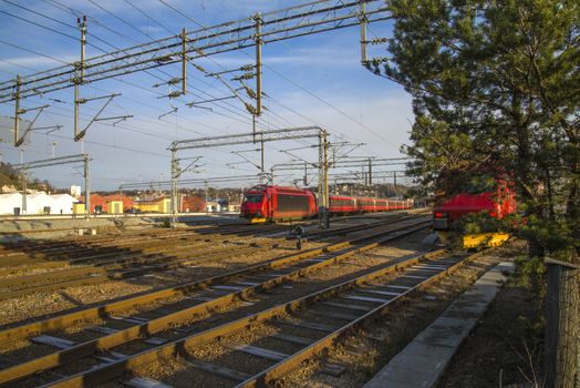 train sets that is parked at Halden railway station.