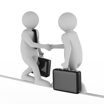 Handshake. Meeting two businessmen. Isolated 3D image