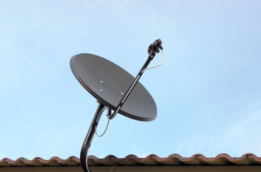 Satellite dish on the roof with blue sky