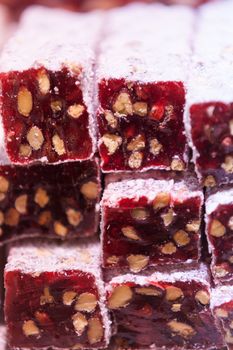 Sweet Turkish delight with pomegranate and nuts