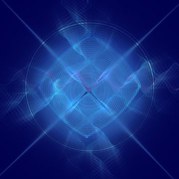 Abstract cross with crossing waves on blue background