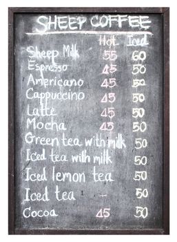 sheep coffee menu on blackboard