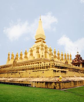 Golden pagada in Pha-That Luang temple, Vientiane, Travel in Laos.