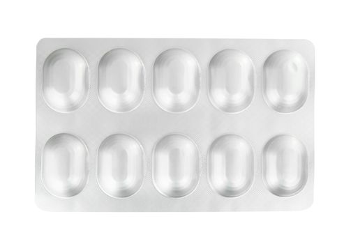 Pills in a blister pack on a white background