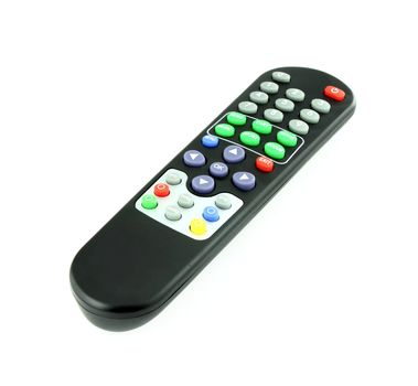 black TV remote control on white background