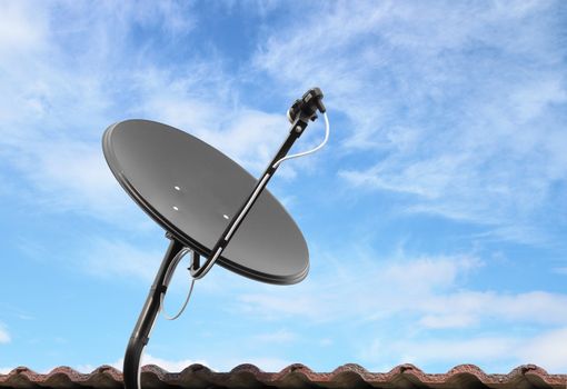 Satellite dish on the roof with blue sky