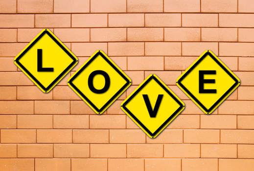 love sign on brick wall  background