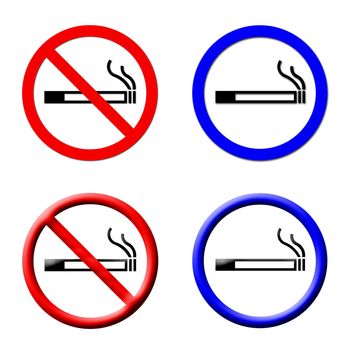 smoking area and no smoking sings on white background