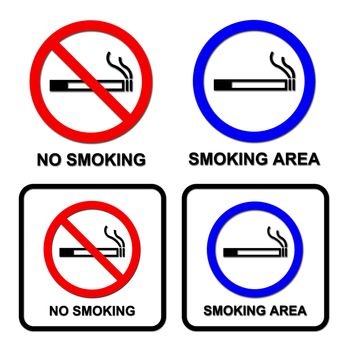 smoking area and no smoking sings on white background