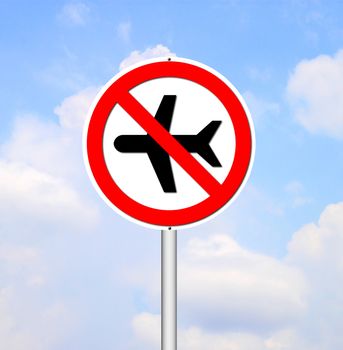 'no flying' sign on blue sky background