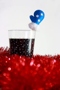 cocktail in christmas on white background with red bokeh